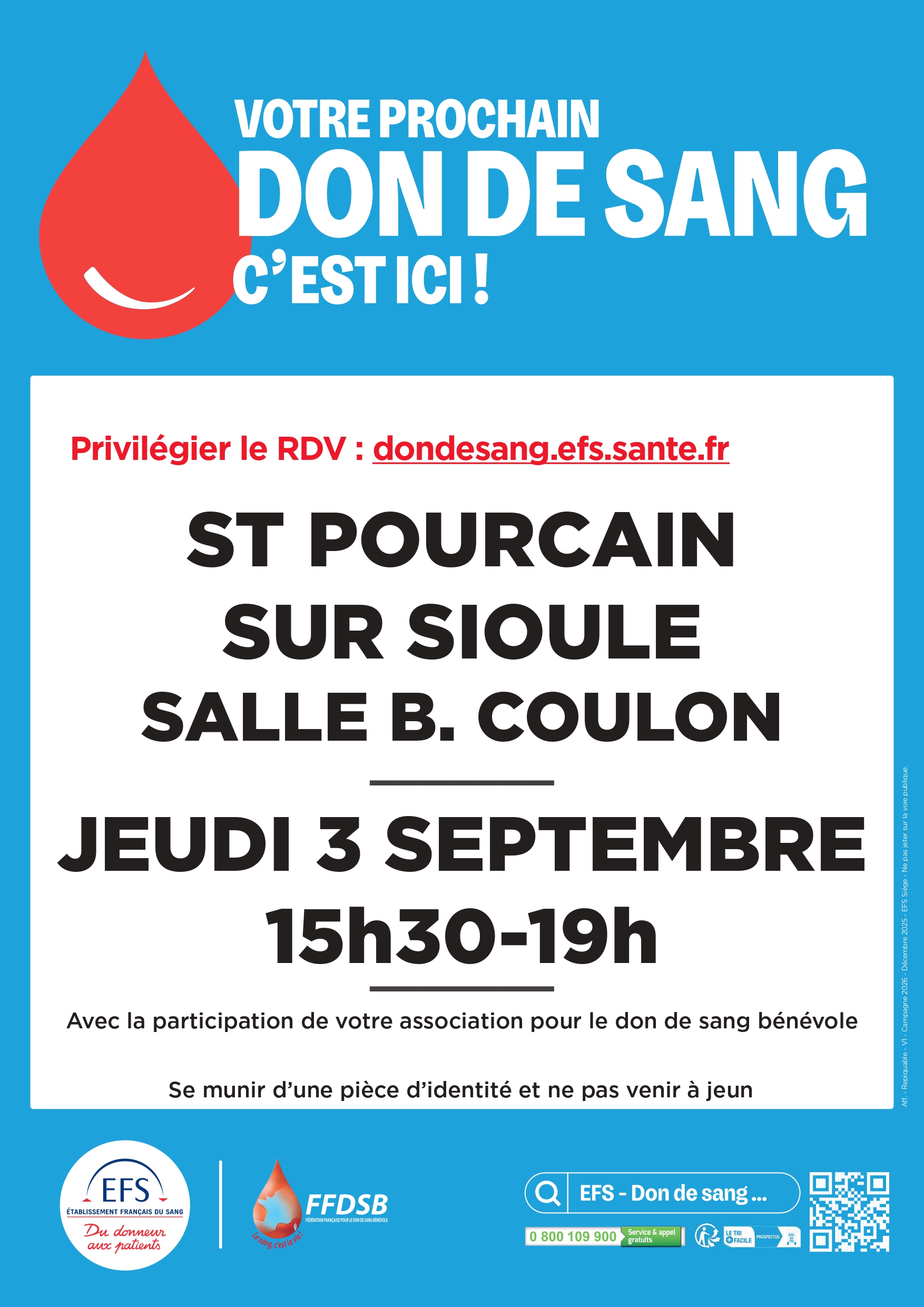 Don du sang – jeudi 3 septembre
